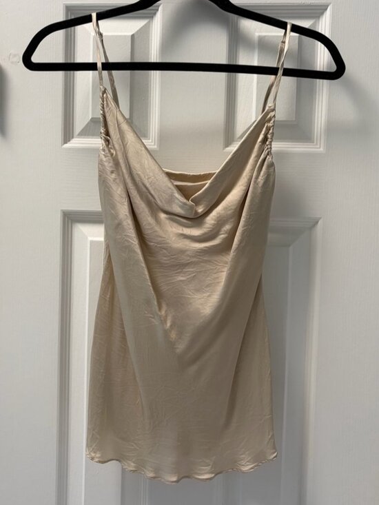 Tops - Women’s Cream Satin Cowl Neck Spaghetti Strap Top